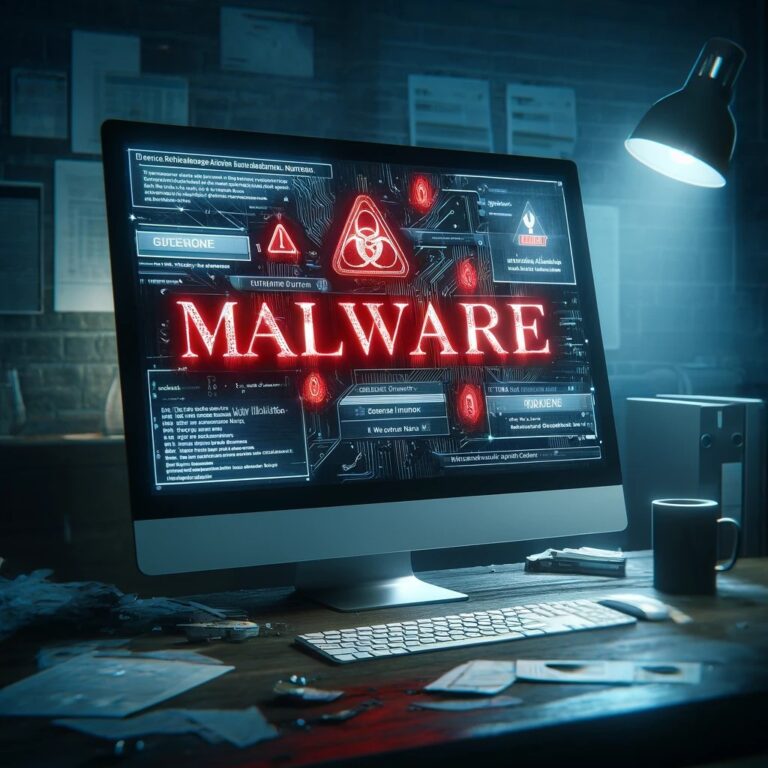 Image of computer malware on its screen.