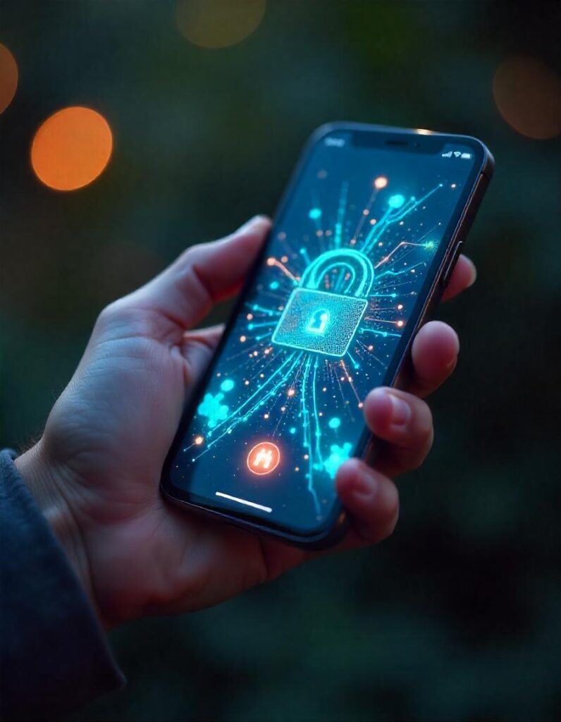 Image of executive holding an encrypted smartphone
