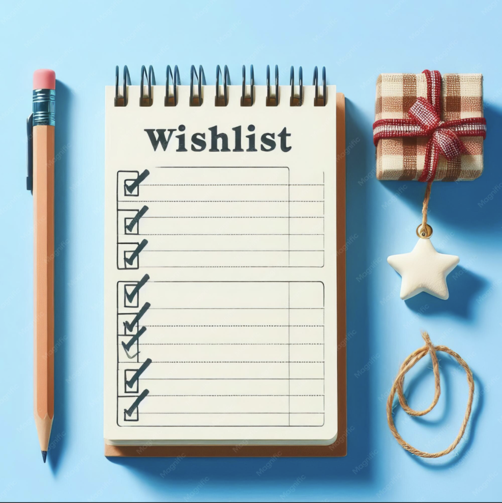 Image of a wish list showing a writing pad and a pencil to describe an Amazon wish list